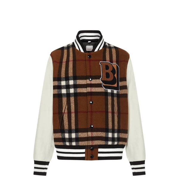 Burberry Plaid and Leather Classic Varsity Jacket