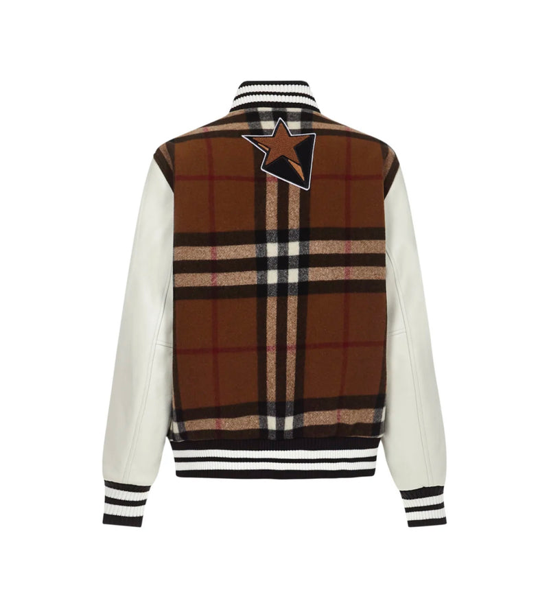 Burberry Plaid and Leather Classic Varsity Jacket