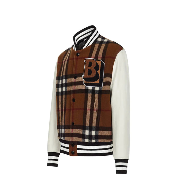 Burberry Plaid and Leather Classic Varsity Jacket