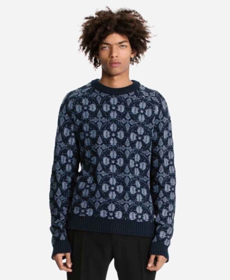 Flower Jacquard Crewneck Sweater