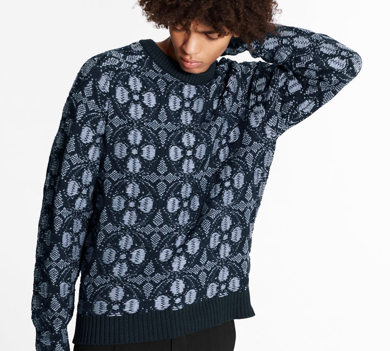 Flower Jacquard Crewneck Sweater